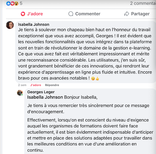 Message de remerciement d'un institut